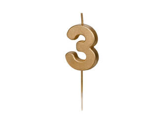 Birthday candle - Number 3 - Gold - 4.5 cm