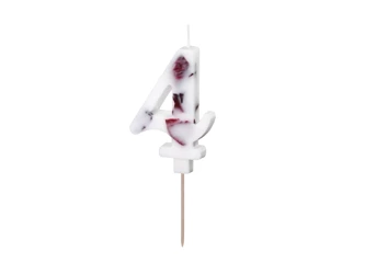 Birthday candle - Number 4 - White with flower petals - 8cm