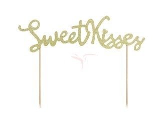 Cake topper - Sweet Kisses - Gold - Glitter - 16.5 cm