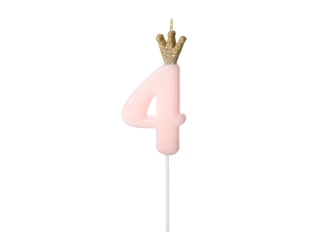 Crown candle - number 4 - pink - 9.5cm