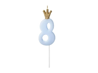 Crown candle - number 8 - blue - 9.5cm