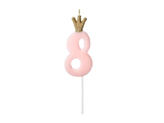 Crown candle - number 8 - pink - 9.5cm