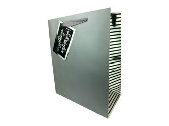 Decorative Gift Bag - gray with silver stripes - 26x32x13 cm