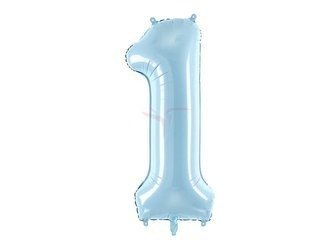 Foil balloon - Number "1" - Light blue - 86cm