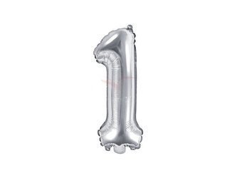 Foil balloon - Number "1" - Silver - 35 cm