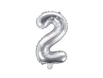 Foil balloon - Number "2" - Silver - 35 cm