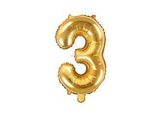 Foil balloon - Number "3" - Gold - 35 cm