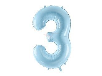 Foil balloon - Number "3" - Light blue - 86cm