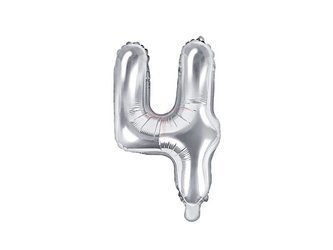 Foil balloon - Number "4" - Silver - 35 cm