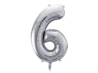 Foil balloon - Number "6" - Silver - 86 cm