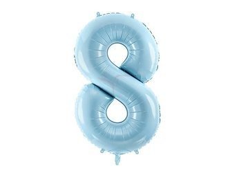 Foil balloon - Number "8" - Light blue - 86cm