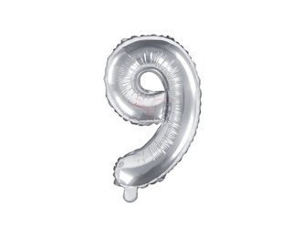 Foil balloon - Number "9" - Silver - 35 cm