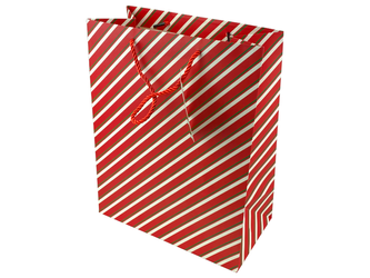 Gift Bag - CHRISTMAS - Red Green Stripes - 330x263x137mm