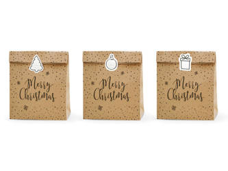 Gift Bags - Christmas - Merry Christmas - Kraft - 25x11x27cm - 3 pcs.