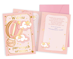 Greeting card - One year old - Pink