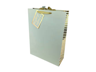 Large Decorative Gift Bag - white with gold stripes - 33x45.6x12.6 cm