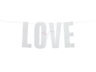 Paper Banner - Love - Silver - Brocade - 21 x 55 cm