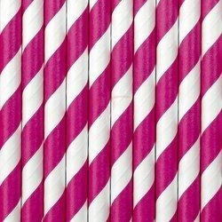 Paper Straws - White and Dark Pink - Slanted Stripes - 19.5 cm - 10 pieces