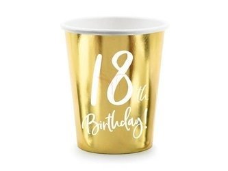 Paper cups - 18th Birthday! - Gold - 220ml - 6 pieces