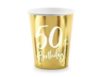 Paper cups - 50th Birthday! - Gold - 220ml - 6 pieces