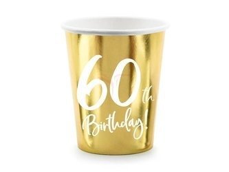 Paper cups - 60th Birthday! - Gold - 220ml - 6 pieces