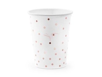 Paper cups - White - Dots pink gold - 260ml - 6 pieces