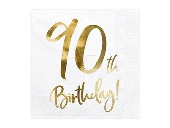 Paper napkins - 90th Birthday! - White - 33x33cm - 20 pieces