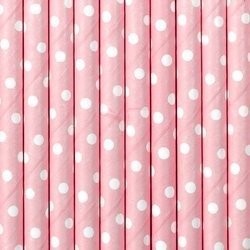 Paper straws - Bright pink with white dots - 19.5 cm - 10 pieces