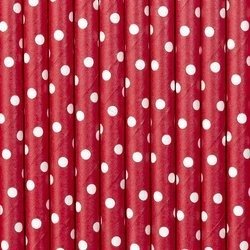 Paper straws - Red with white dots - 19.5 cm - 10 pieces