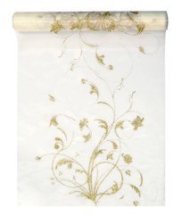 Printed organza - Cream - Gold pattern - 0.36 x 9m