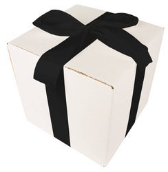 WHITE CARDBOARD BOX - with black ribbon - 25x25x25cm