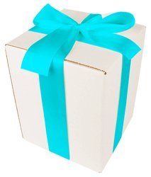 WHITE CARDBOARD BOX - with blue ribbon - 20x20x25cm