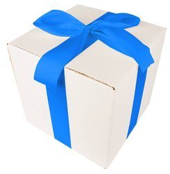 WHITE CARDBOARD BOX - with blue ribbon - 25x25x25cm