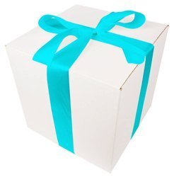 WHITE CARDBOARD BOX - with blue ribbon - 30x30x30cm