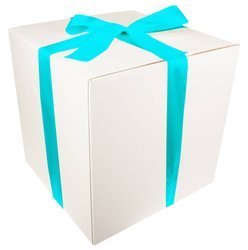 WHITE CARDBOARD BOX - with blue ribbon - 40x40x40cm