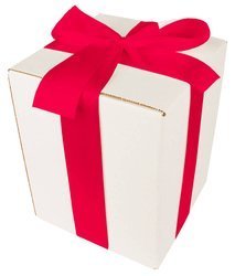 WHITE CARDBOARD BOX - with dark pink ribbon - 20x20x25cm