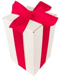 WHITE CARDBOARD BOX - with dark pink ribbon - 25x15x15cm