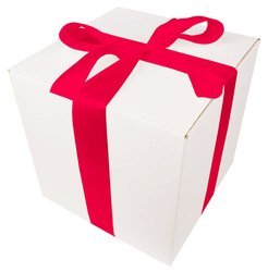 WHITE CARDBOARD BOX - with dark pink ribbon - 30x30x30cm