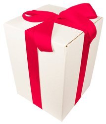 WHITE CARDBOARD BOX - with dark pink ribbon - 35x25x25cm