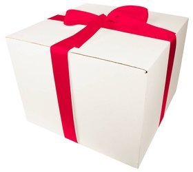 WHITE CARDBOARD BOX - with dark pink ribbon - 40x40x30cm