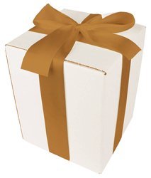 WHITE CARDBOARD BOX - with gold ribbon - 20x20x25cm