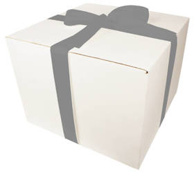 WHITE CARDBOARD BOX - with silver ribbon - 40x40x30cm