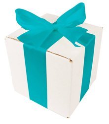 WHITE CARDBOARD BOX - with turquoise ribbon - 15x15x15cm