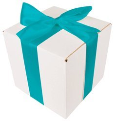 WHITE CARDBOARD BOX - with turquoise ribbon - 20x20x20cm