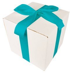 WHITE CARDBOARD BOX - with turquoise ribbon - 25x25x25cm