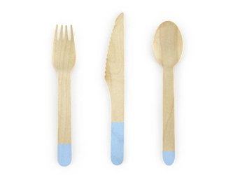 Wooden Cutlery - Light Blue - 16cm - 18 pieces