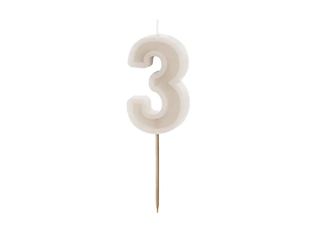 Birthday candle - Number 3 - Beige - 6cm