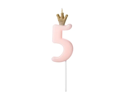 Crown candle - number 5 - pink - 9.5cm