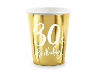 Paper cups - 30th Birthday! - Gold - 220ml - 6 pieces