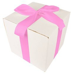 WHITE CARDBOARD BOX - with pink ribbon - 25x25x25cm